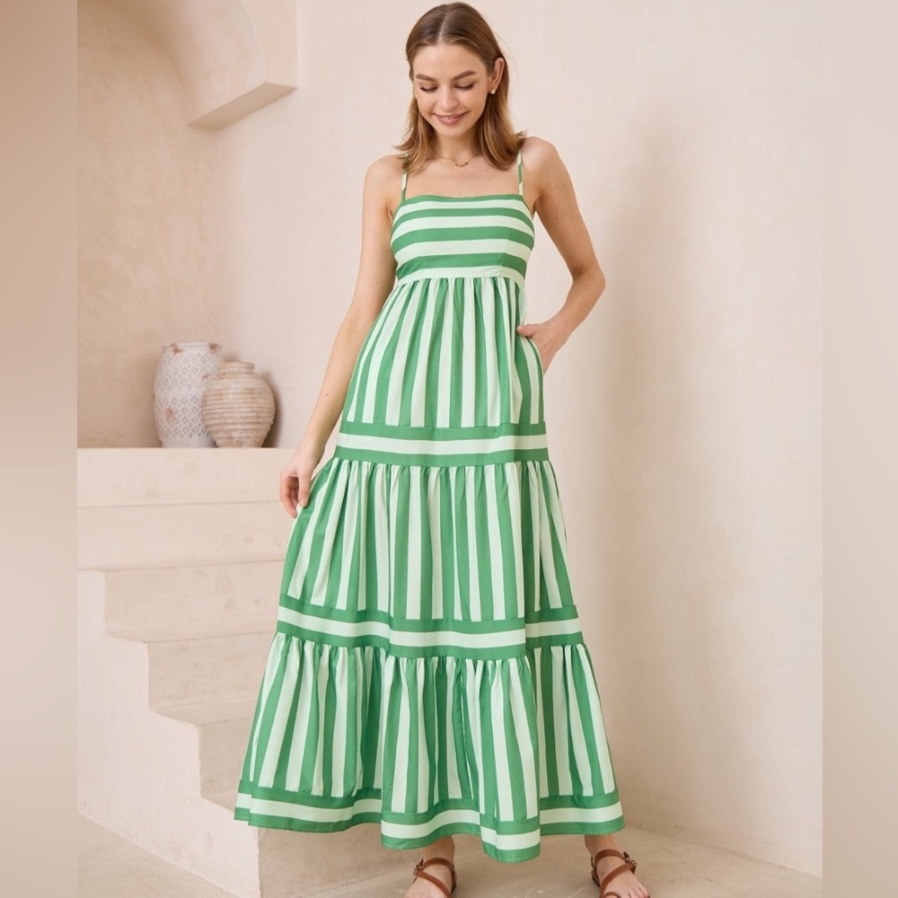 Wits the label postiano striped tiered maxi dress